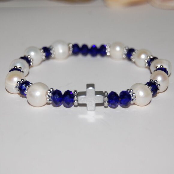 Cross Bracelet,Pearls Bracelet,Rosary Bracelet,Freshwater Pearls,Rosary Pearls - Picture 2 of 3